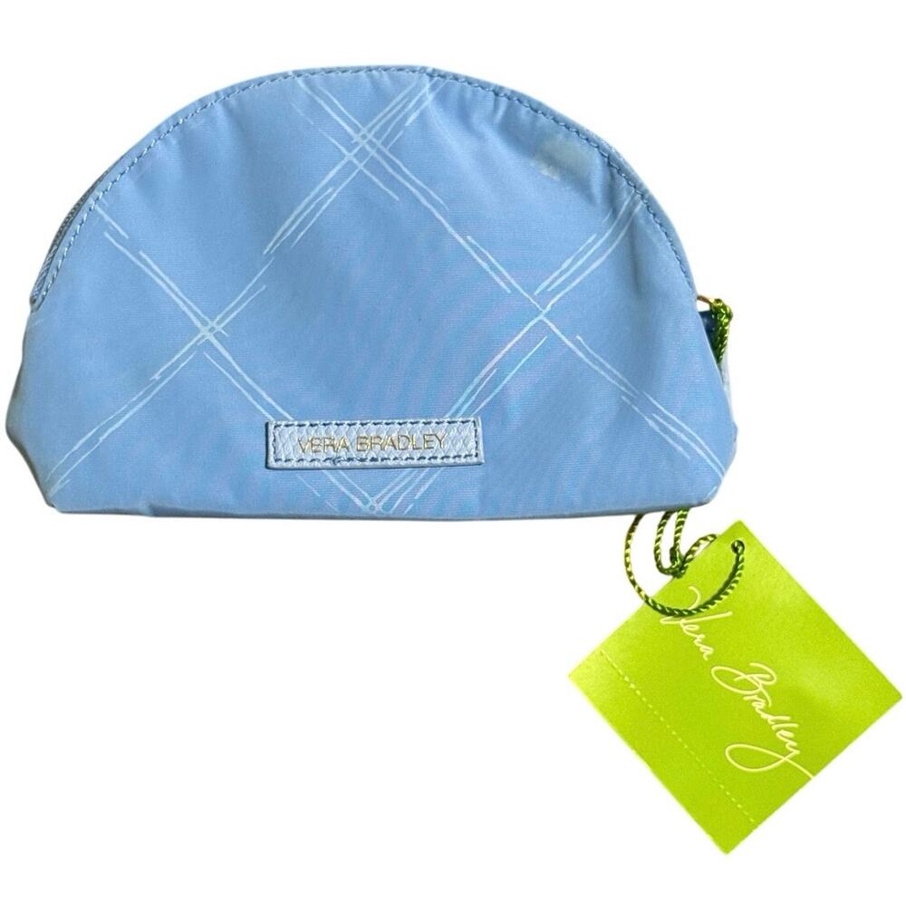 Vera Bradley Preppy Poly Mini Cosmetic Bag Sky Blue Quilted Travel Makeup NWT